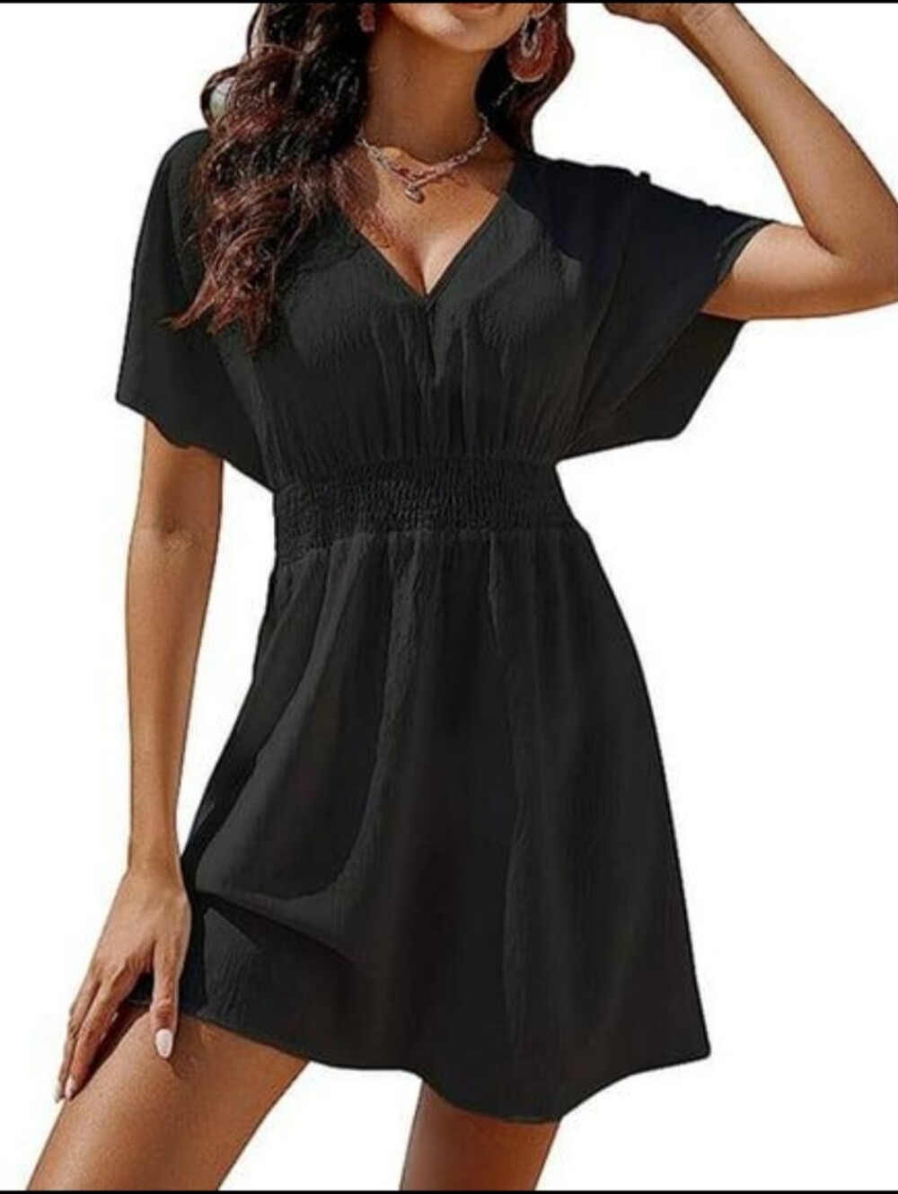 Y2K 2000 Vintage Victoria's Secret Black Swim Coverup Linen Blend Smocked Y2K